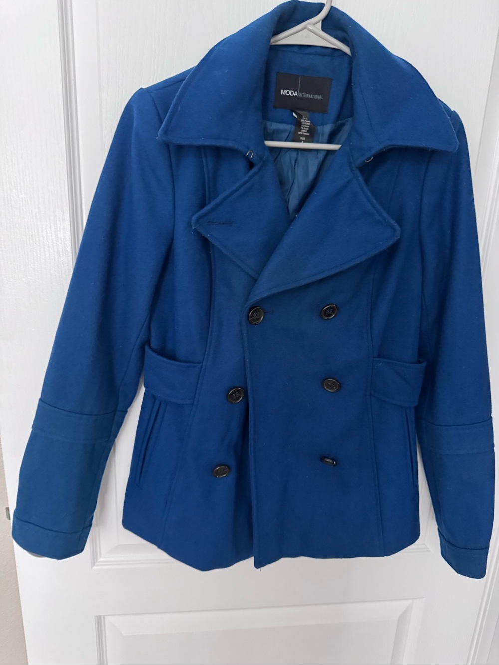 Moda International Woman’s Royal Blue Double-Breasted Pea Coat